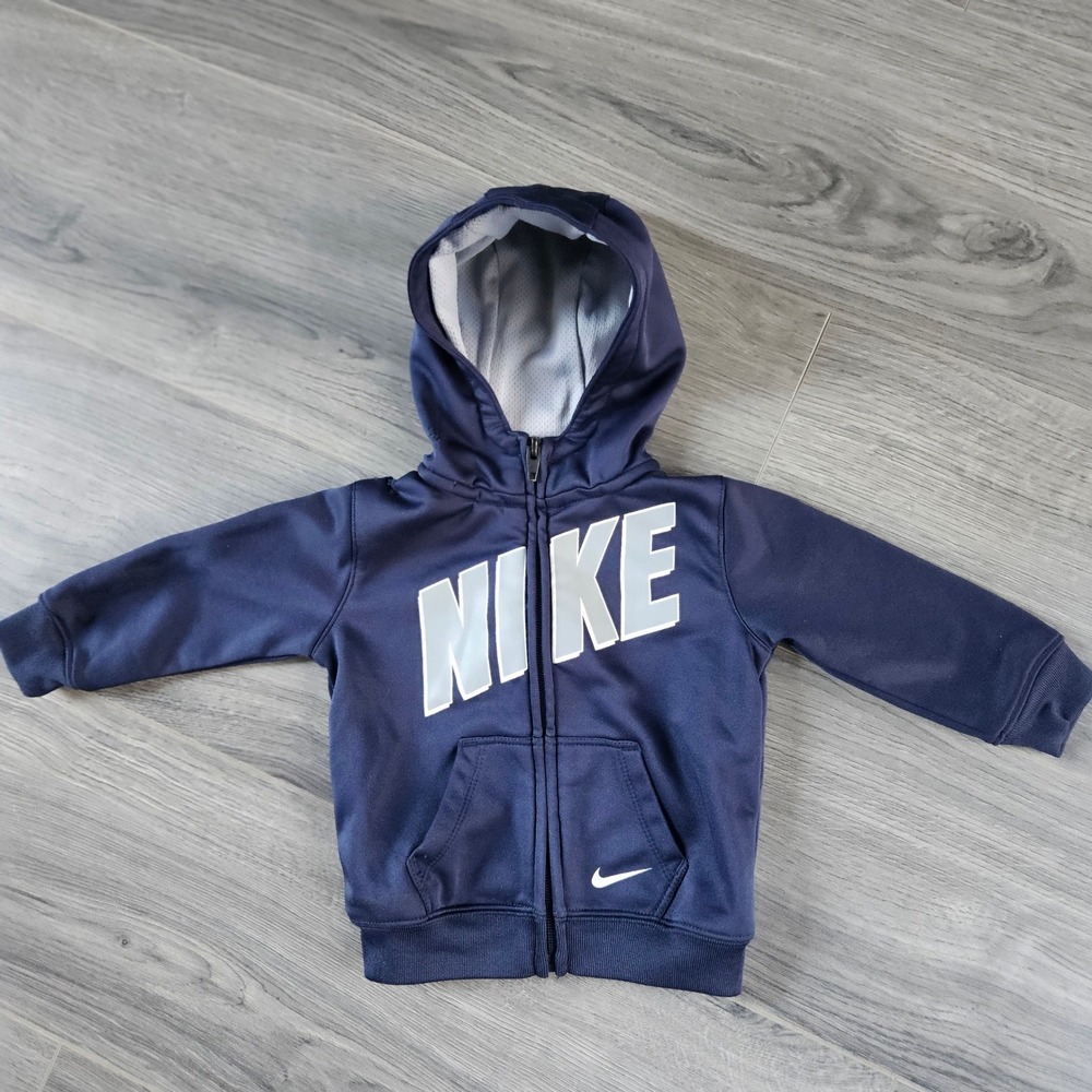 Nike Therma-FIT Full Zip Hoodie Kids 12M Fleece Lined  Navy Blue